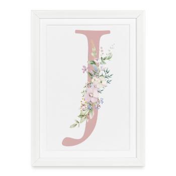 J Monogram, Floral, Personnalisable - Affiche encadrée (27 × 37 cm) - blanc - Devant