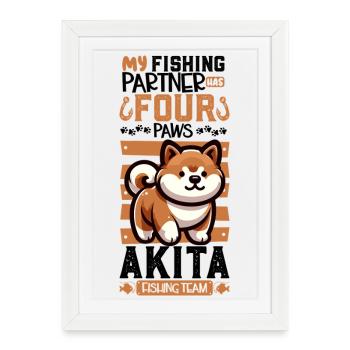 Fishing and Akita - Framed poster (27 × 37 cm) - white - Front