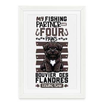 Pêche et Bouvier des Flandres - Affiche encadrée (27 × 37 cm) - blanc - Devant