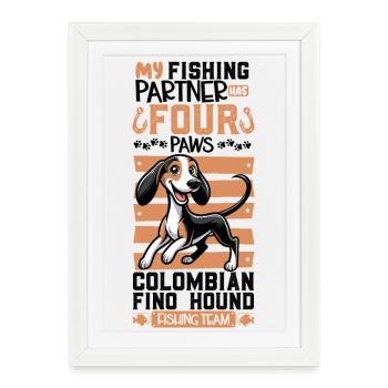 Fishing and Colombian Fino Hound - Framed poster (27 × 37 cm) - white - Front