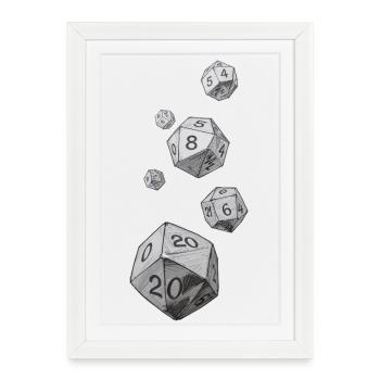 Black and White Role-Playing Dice – Falling Dice - Framed poster (27 × 37 cm) - white - Front