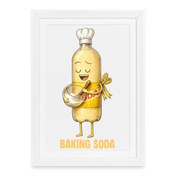 Bouteille de levure chimique – Motif de cuisine amusant avec charak - Affiche encadrée (27 × 37 cm) - blanc - Devant
