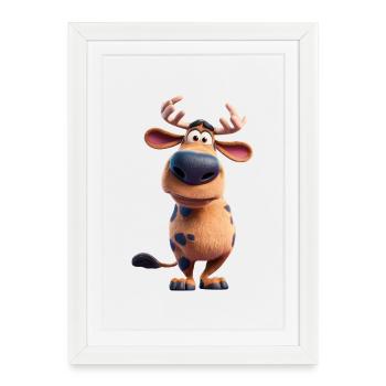 Drôle d’orignal : design d’animaux en 3D mignons - Affiche encadrée (27 × 37 cm) - blanc - Devant