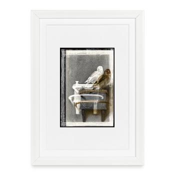 Birds on aged bench - Framed poster (27 × 37 cm) - white - Front