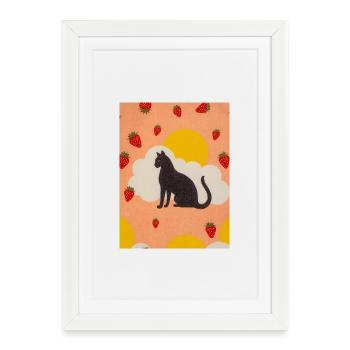 Silhouette d’un chat des nuages sous le soleil fraise - Affiche encadrée (27 × 37 cm) - blanc - Devant