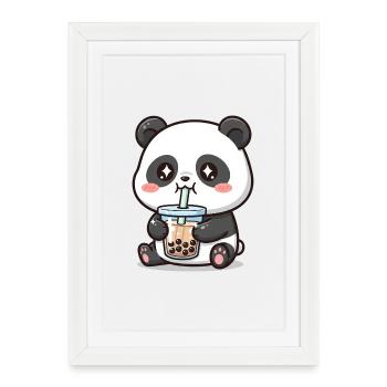 Cuddly panda bear with bubble tea - Framed poster (27 × 37 cm) - white - Front