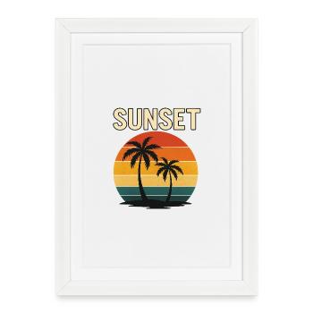 Sunset Palm Retro Glow - Affiche encadrée (27 × 37 cm) - blanc - Devant