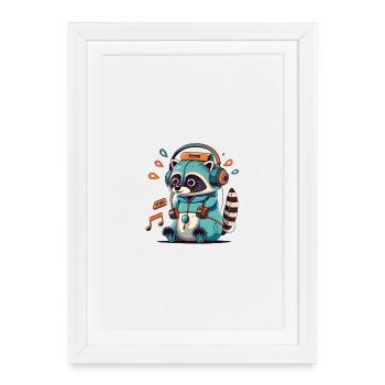 Sweat à capuche Raccoon DJ en Aqua Neon - Affiche encadrée (27 × 37 cm) - blanc - Devant