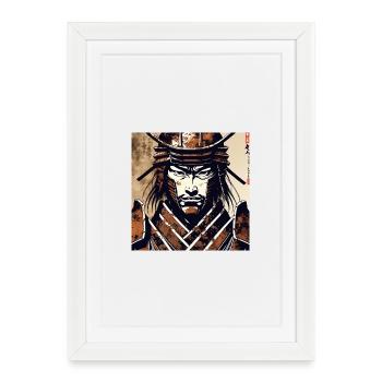 Samurai Krieger Porträt - Gerahmtes Poster (27 × 37 cm) - Weiß - Vorne