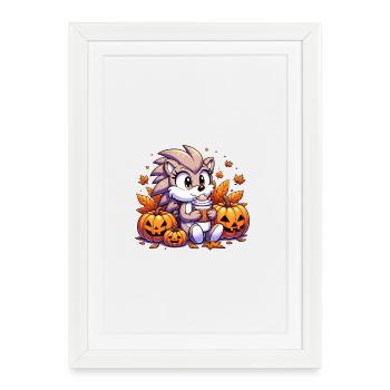 Hérisson boit Halloween - Affiche encadrée (27 × 37 cm) - blanc - Devant