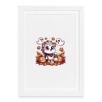 Hérisson d’Halloween avec de mignons fantômes - Affiche encadrée (27 × 37 cm) - blanc - Devant