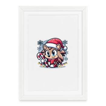 Hérisson Noël - Affiche encadrée (27 × 37 cm) - blanc - Devant