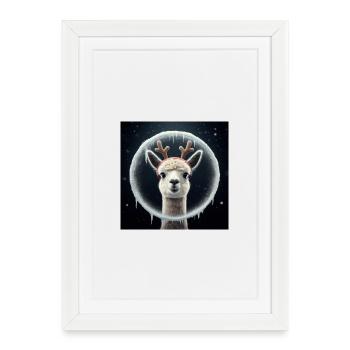 Alpaca reindeer looking through icy window - Framed poster (27 × 37 cm) - white - Front