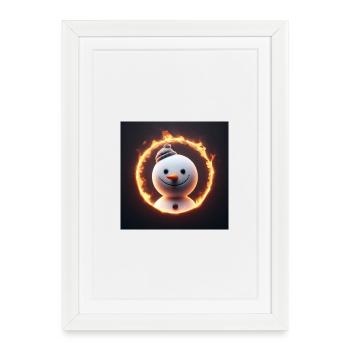 Bonhomme de neige regardant à travers l’anneau de feu - Affiche encadrée (27 × 37 cm) - blanc - Devant