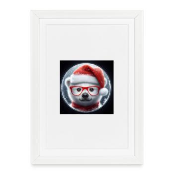 Bébé ours polaire comme Père Noël - Affiche encadrée (27 × 37 cm) - blanc - Devant
