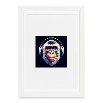 Monkey with headphones - Framed poster (27 × 37 cm) - white - Front