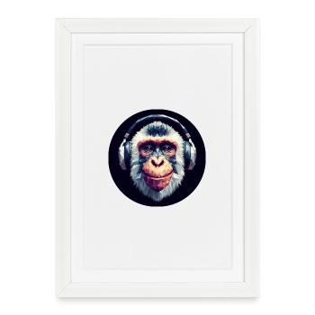 Singe cool avec des écouteurs - Affiche encadrée (27 × 37 cm) - blanc - Devant