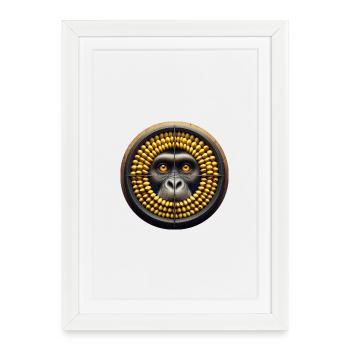 Orang-outan singe jetant un coup d’œil à travers le hublot de bananes - Affiche encadrée (27 × 37 cm) - blanc - Devant