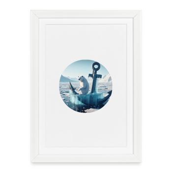 Ours polaire sur l’ancre dans le paysage enneigé - Affiche encadrée (27 × 37 cm) - blanc - Devant