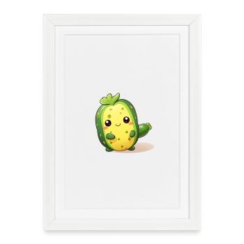 Tanzendes Kawaii Kaktus Gurken Männchen - Gerahmtes Poster (27 × 37 cm) - Weiß - Vorne