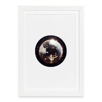 Boule disco ronde sur fond noir - Affiche encadrée (27 × 37 cm) - blanc - Devant