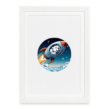 excited polar bear in a rocket comic - Framed poster (27 × 37 cm) - white - Front