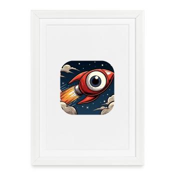 Rocket with a big eye takes off into space Comic - Framed poster (27 × 37 cm) - white - Front