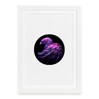 aigle violet sur fond noir - Affiche encadrée (27 × 37 cm) - blanc - Devant
