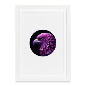 Tête d’aigle violet et rose, fond noir - Affiche encadrée (27 × 37 cm) - blanc - Devant