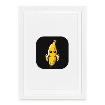 Banane au visage triste et aux grands yeux - Affiche encadrée (27 × 37 cm) - blanc - Devant