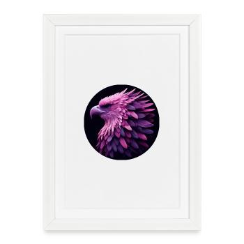 Eagle with purple and pink feathers, photorealistic - Framed poster (27 × 37 cm) - white - Front