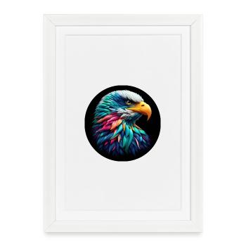 Tête d’aigle colorée sur fond noir, portrait - Affiche encadrée (27 × 37 cm) - blanc - Devant