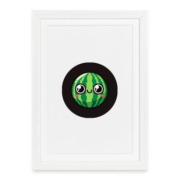 Süße Wassermelone mit Augen - Gerahmtes Poster (27 × 37 cm) - Weiß - Vorne