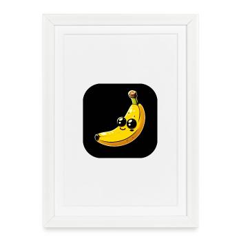 Banane gelb mit Augen vor schwarzem Hintergrund - Gerahmtes Poster (27 × 37 cm) - Weiß - Vorne