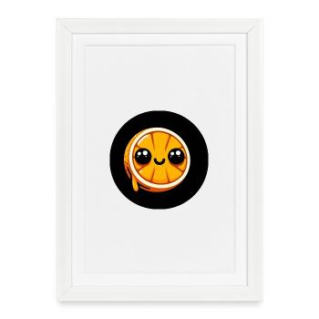 Comic Orange mit Augen - Gerahmtes Poster (27 × 37 cm) - Weiß - Vorne