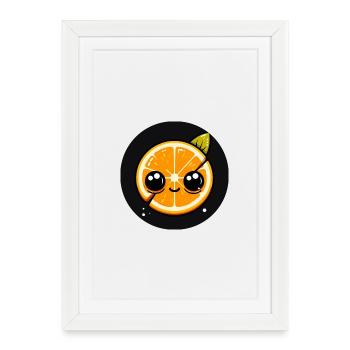 Orange avec le visage et les grands yeux - Affiche encadrée (27 × 37 cm) - blanc - Devant