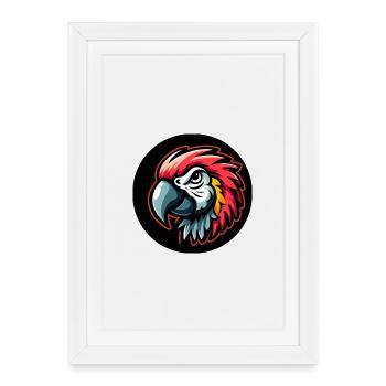 Papagei Comic Kopf bunt - Gerahmtes Poster (27 × 37 cm) - Weiß - Vorne