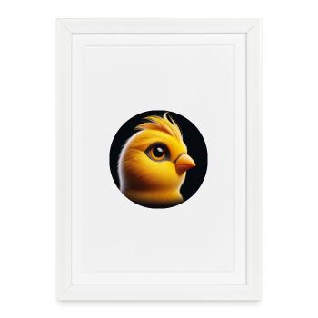 Poussin oiseau jaune, photoréaliste - Affiche encadrée (27 × 37 cm) - blanc - Devant
