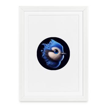 Oiseau bleu dans le style d’animation - Affiche encadrée (27 × 37 cm) - blanc - Devant
