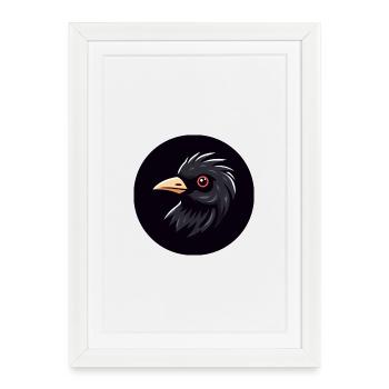 Cartoon Blackbird Bird Black with Red Eye - Framed poster (27 × 37 cm) - white - Front