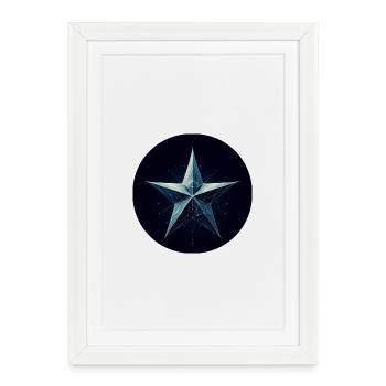Blue star in polygon style - Framed poster (27 × 37 cm) - white - Front