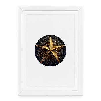 Étoile polygonale dorée - Affiche encadrée (27 × 37 cm) - blanc - Devant