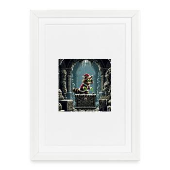 Chat d’hiver dans la magie du donjon - Affiche encadrée (27 × 37 cm) - blanc - Devant