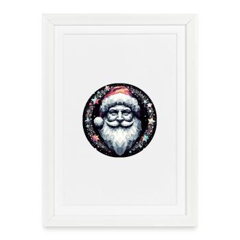 Tête de Père Noël en couronne lumineuse - Affiche encadrée (27 × 37 cm) - blanc - Devant