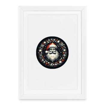 Couronne de Père Noël rond étoiles boules rouge gris - Affiche encadrée (27 × 37 cm) - blanc - Devant