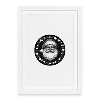 Couronne polygonale tête de Père Noël ronde gris blanc - Affiche encadrée (27 × 37 cm) - blanc - Devant