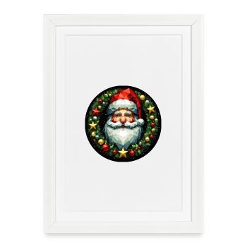 Santa Claus head wreath variegated red gold - Framed poster (27 × 37 cm) - white - Front