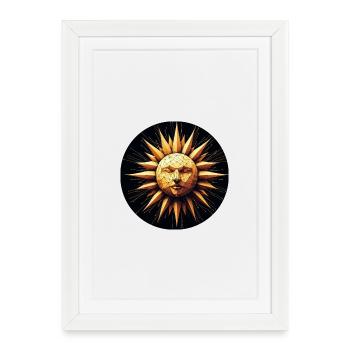 Polygone visage soleil or - Affiche encadrée (27 × 37 cm) - blanc - Devant
