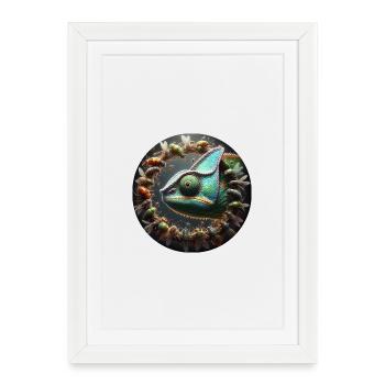 Le caméléon et les insectes - Affiche encadrée (27 × 37 cm) - blanc - Devant