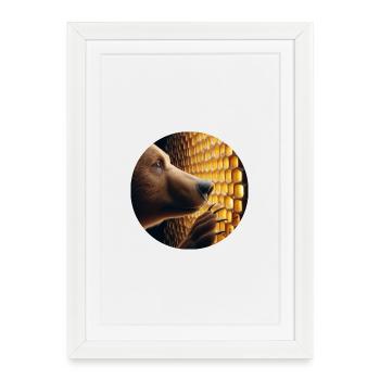 Brown bear looking through a honeycomb - Framed poster (27 × 37 cm) - white - Front